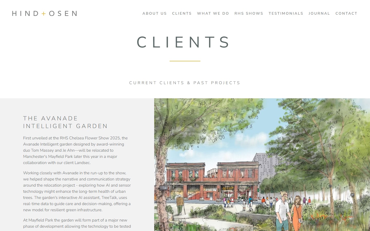 Hind & Osen Clients page featuring The Avanade Intelligent Garden