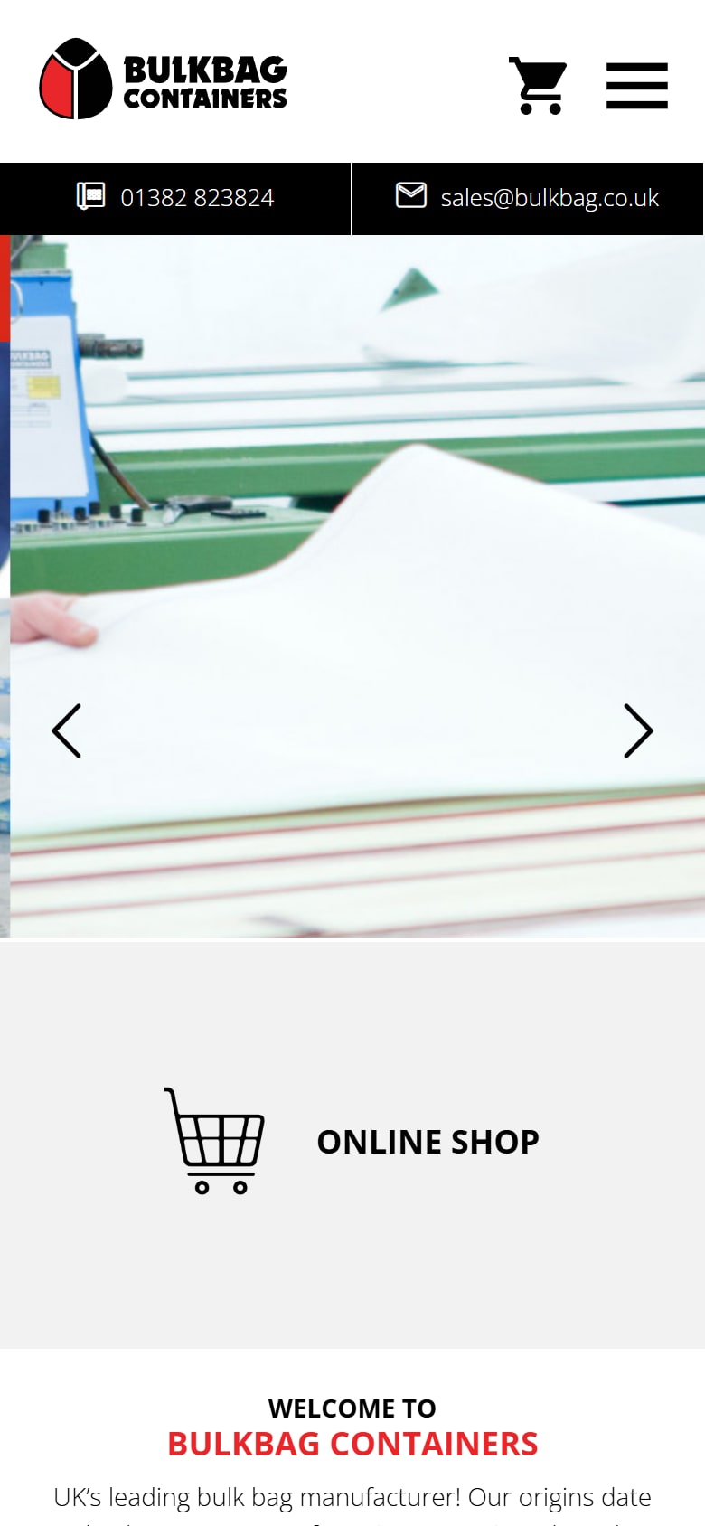 The Bulkbag Containers homepage on a phone