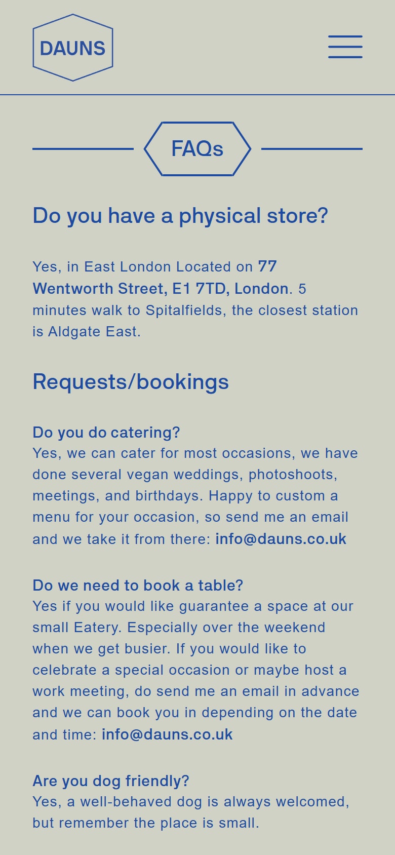 The DAUNS FAQs page on a phone