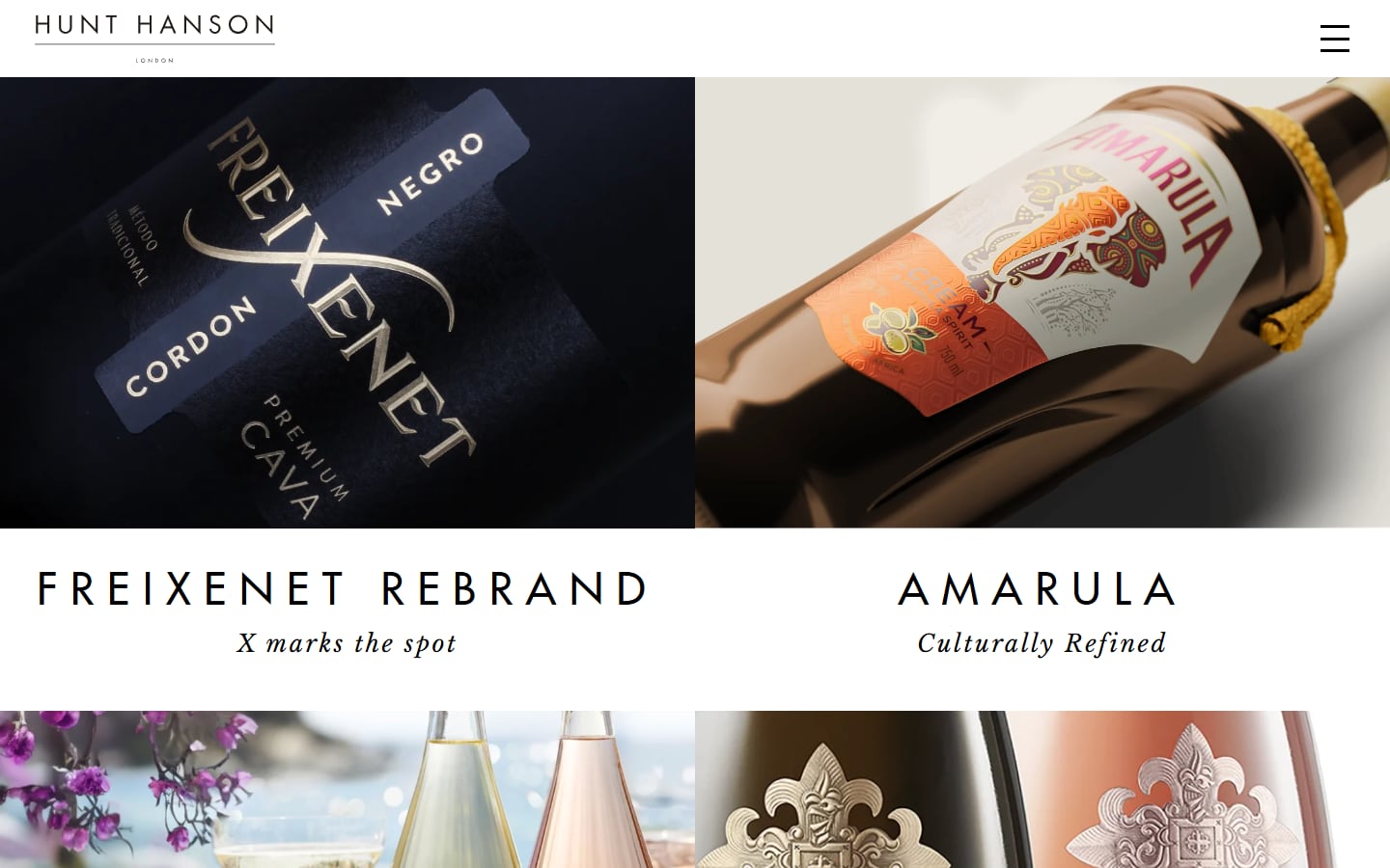 Hunt Hanson projects page with Freixenet and Amarula case studies