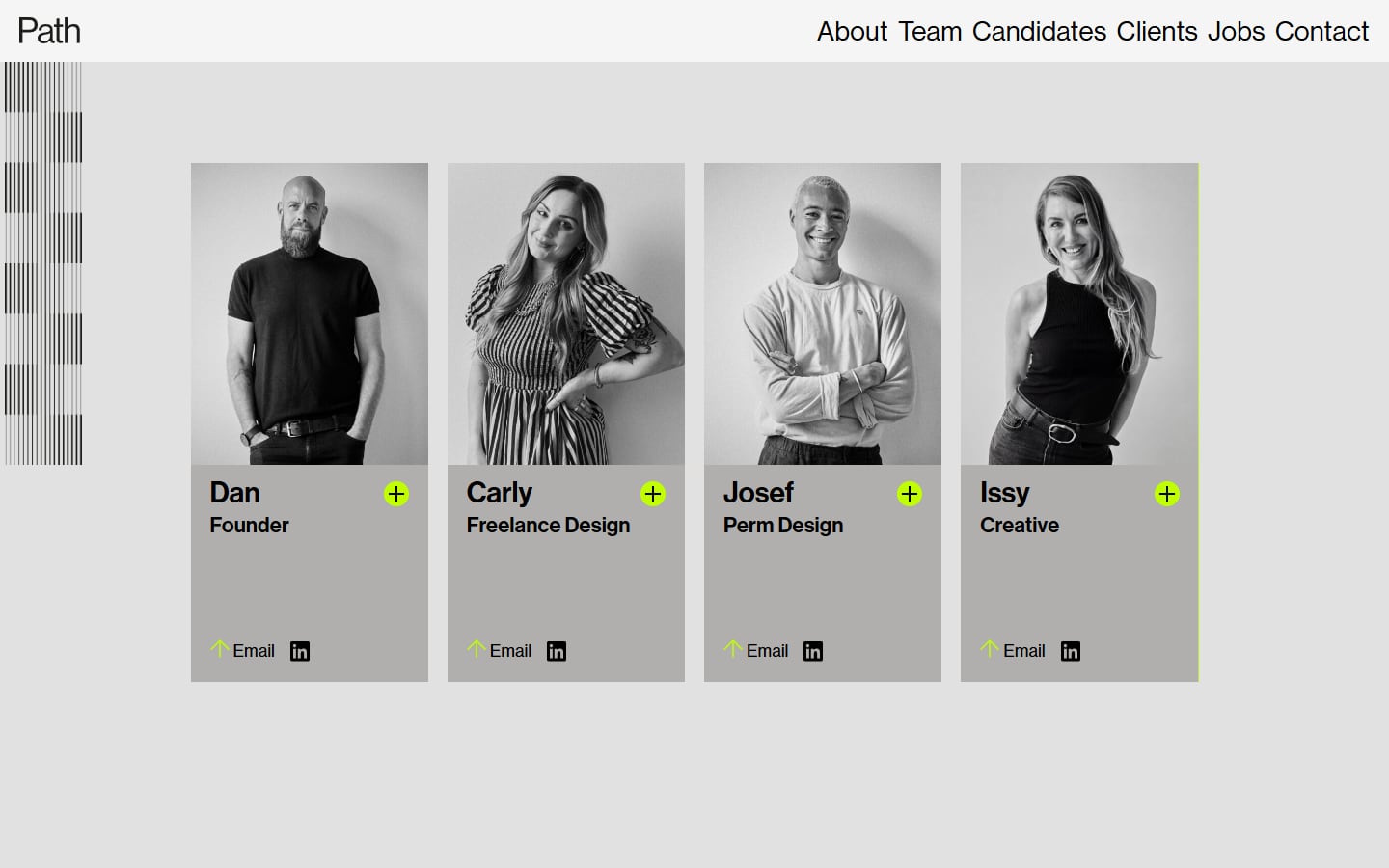Path team page with black-and-white portraits
