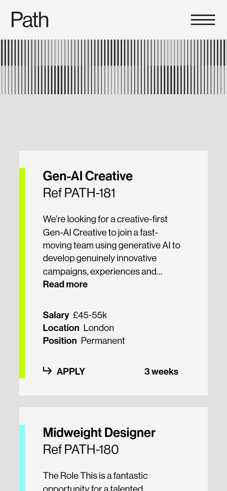The Path Jobs page on a phone